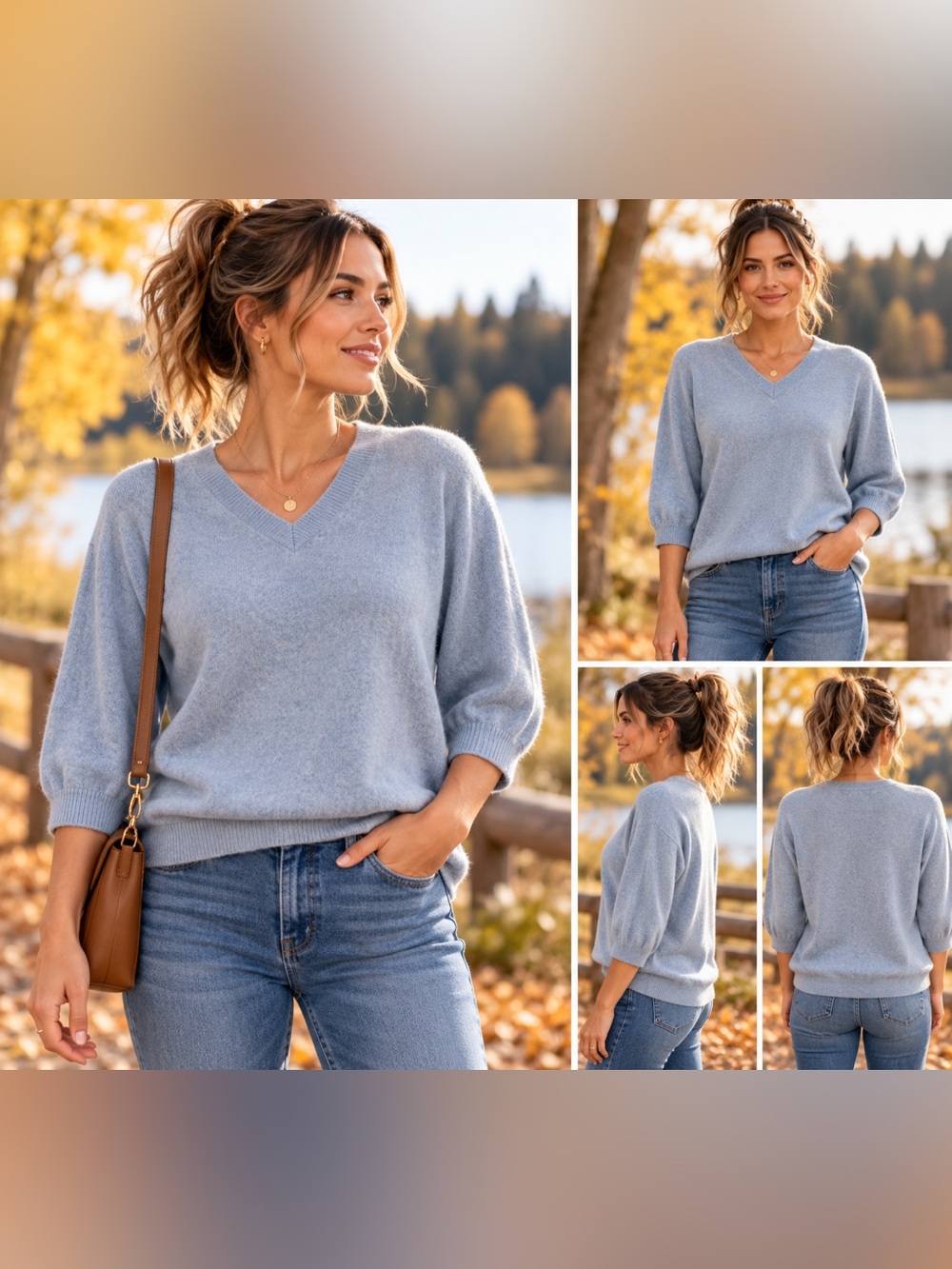 Bianco & Blu Cashmere Wool Silk Blend V Neck Sweater Blue M Made in Italy